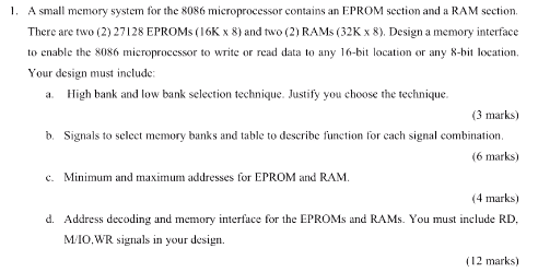 1. A small memory system for the 8086 microprocessor | Chegg.com