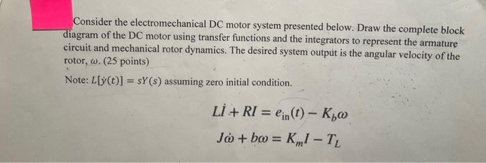 Solved Consider the electromechanical DC motor system | Chegg.com