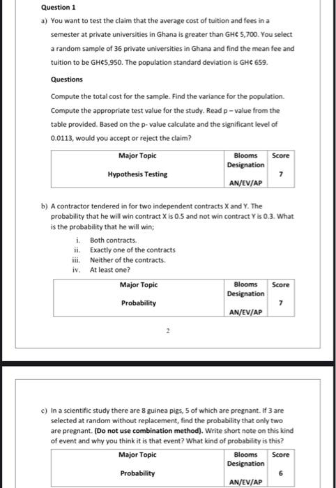 Solved Question 1 a) You want to test the claim that the | Chegg.com
