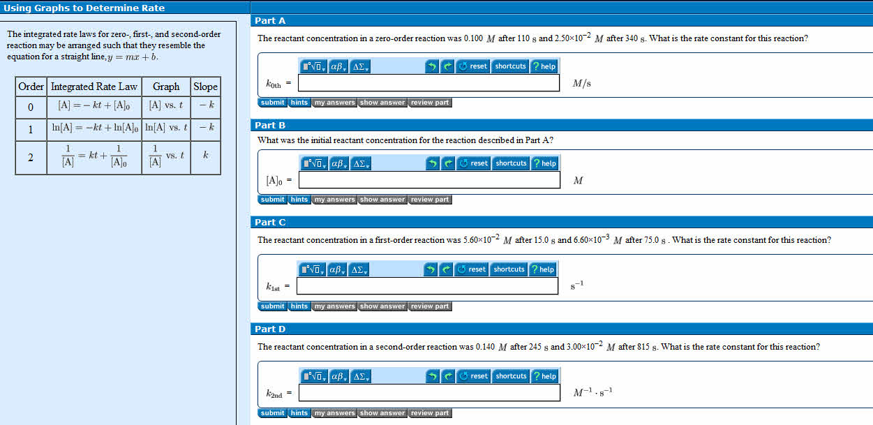 Solved The integrated rate laws for zero-, first-, and | Chegg.com