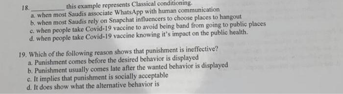 Solved 18. this example represents Classical conditioning, | Chegg.com