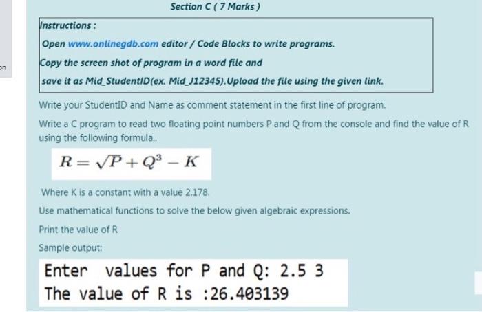 Solved Section C ( 7 Marks) Instructions: Open | Chegg.com