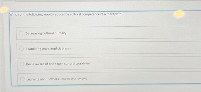 Solved Which of the following would reduce the cultural | Chegg.com