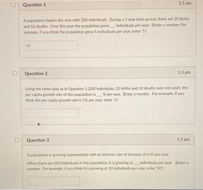 Solved Question 1 1.5 pts A population begins the year with | Chegg.com