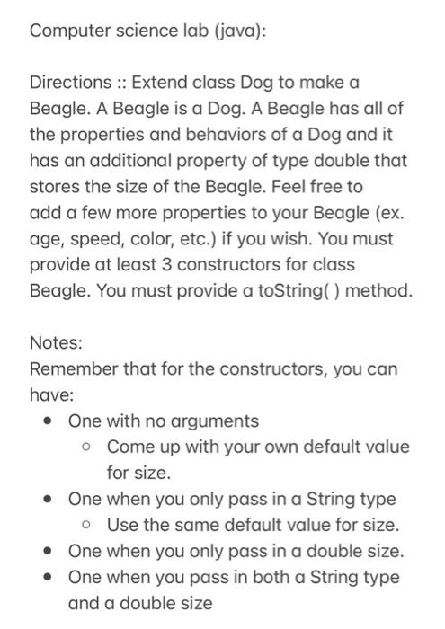 Solved Computer science lab (java): Directions :: Extend | Chegg.com