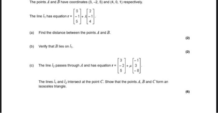 Solved The Points A And B Have Coordinates (3,−2,5) And | Chegg.com