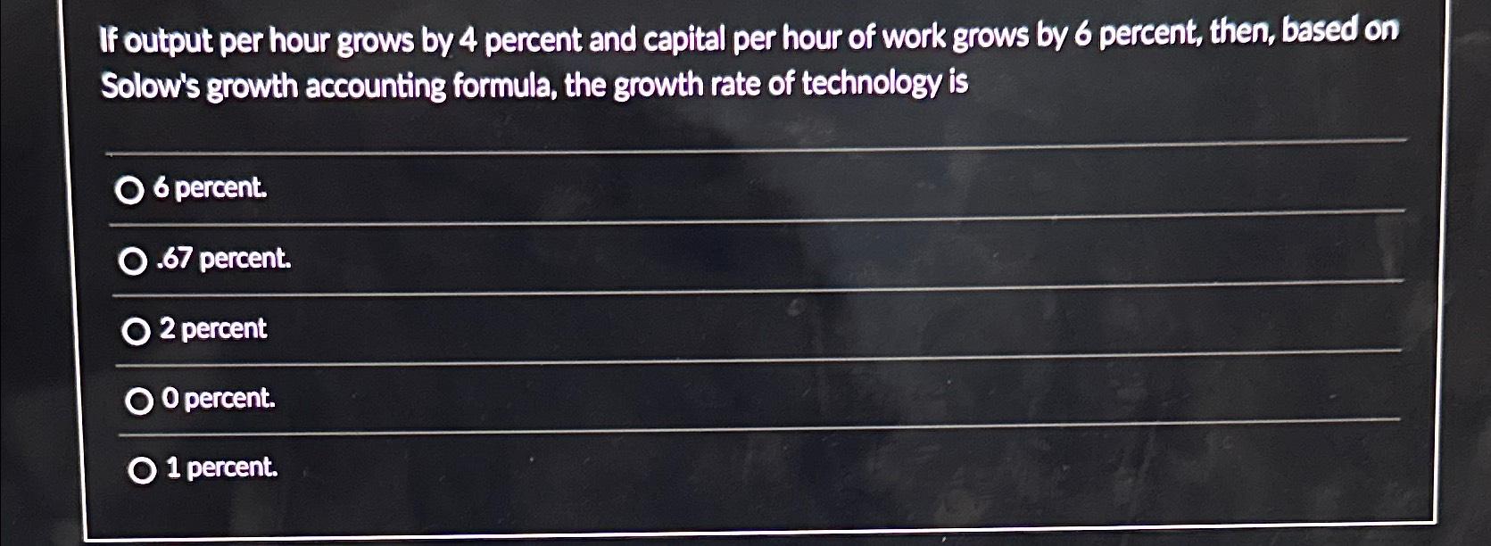 Solved If output per hour grows by 4 ﻿percent and capital | Chegg.com