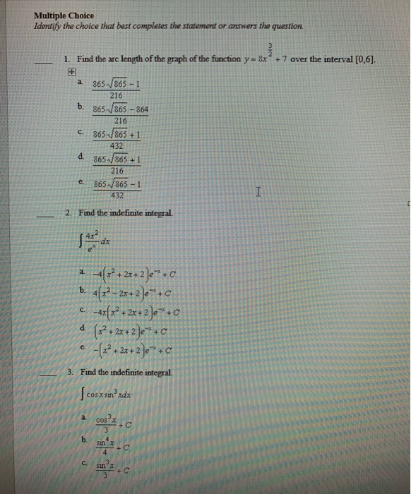 Solved Multiple Choice Identify the choice that best | Chegg.com