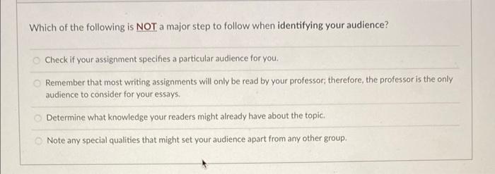 Which of the following is NOT a major step to follow | Chegg.com