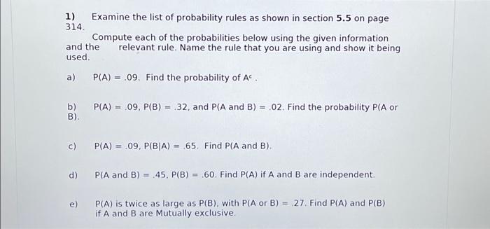 Solved 1) Examine The List Of Probability Rules As Shown In | Chegg.com