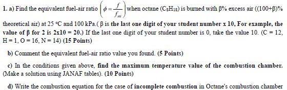 Solved 1 A Find The Equivalent Fuel Air Ratio A Wh Chegg Com