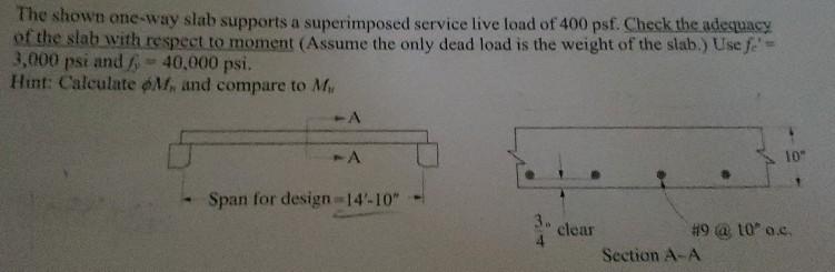 Solved The shown one-way slab supports a superimposed | Chegg.com