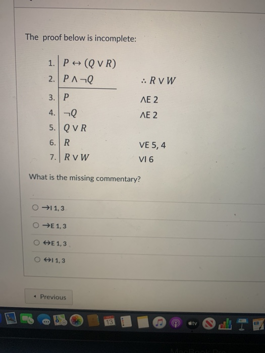 The Proof Below Is Incomplete 1 P Qvr 2 Pao Chegg Com