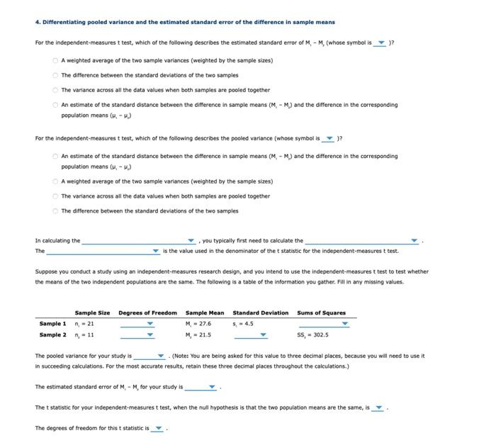 Solved 4. Differentiating pooled variance and the estimated | Chegg.com