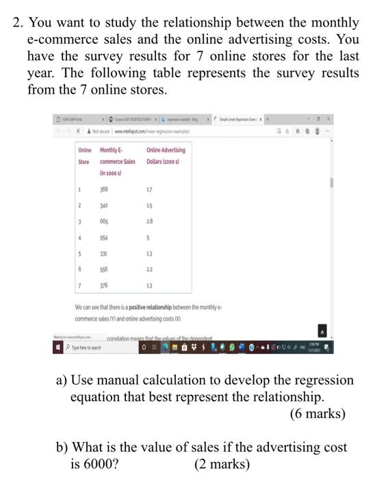 Solved 2. You want to study the relationship between the | Chegg.com