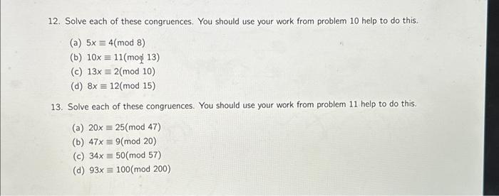 Solved 12. Solve Each Of These Congruences. You Should Use | Chegg.com