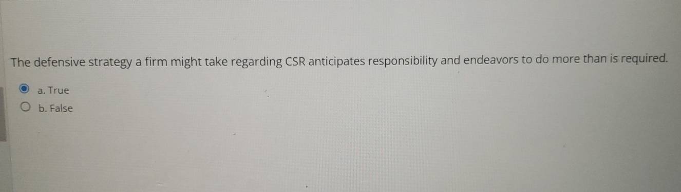 Defensive Csr Approach Solved The defensive strategy a firm might take regarding | Chegg.com