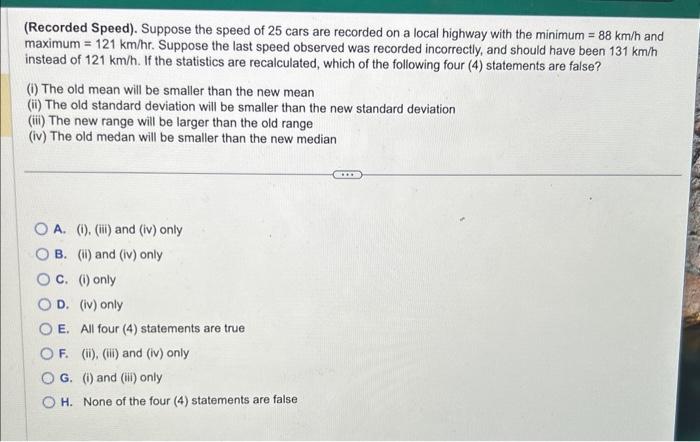 (Recorded Speed). Suppose the speed of 25 cars are | Chegg.com