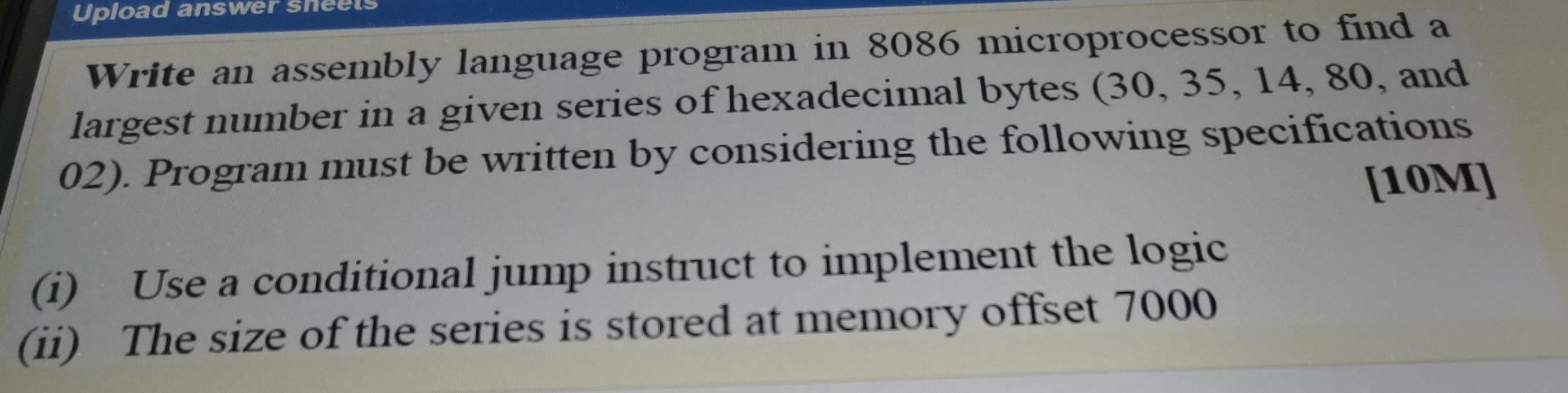 Solved Upload answer Write an assembly language program in | Chegg.com