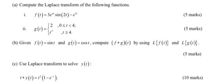 Solved A Compute The Laplace Transform Of The Following