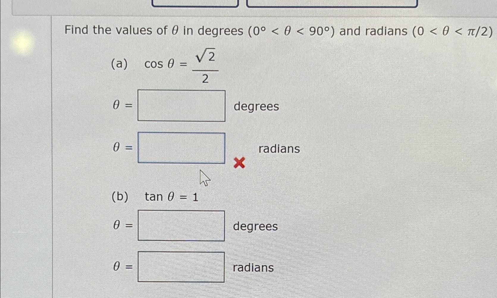Solved Find the values of θ ﻿in degrees )