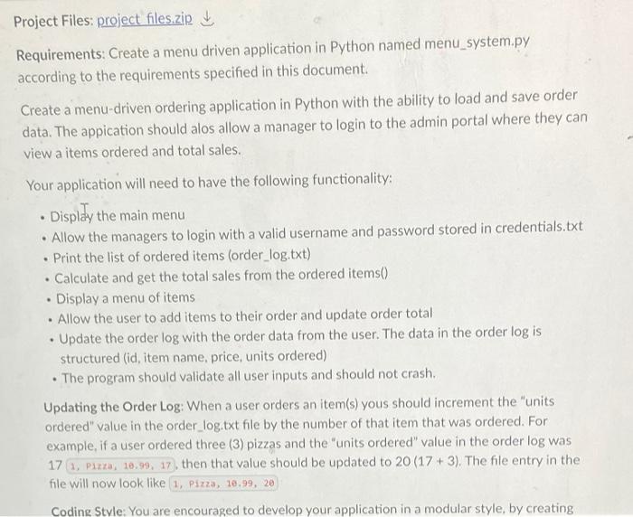 Solved Project Restaurant Menu System Description: You are | Chegg.com