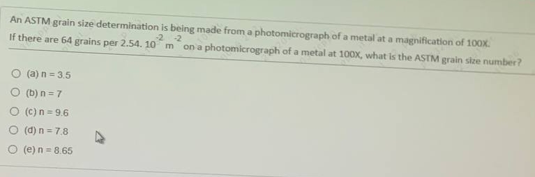 Solved An ASTM grain size determination is being made from a | Chegg.com