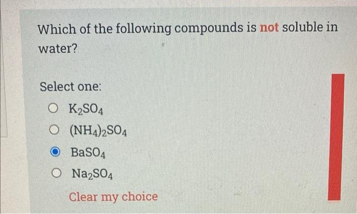Solved Which of the following compounds is not soluble in | Chegg.com