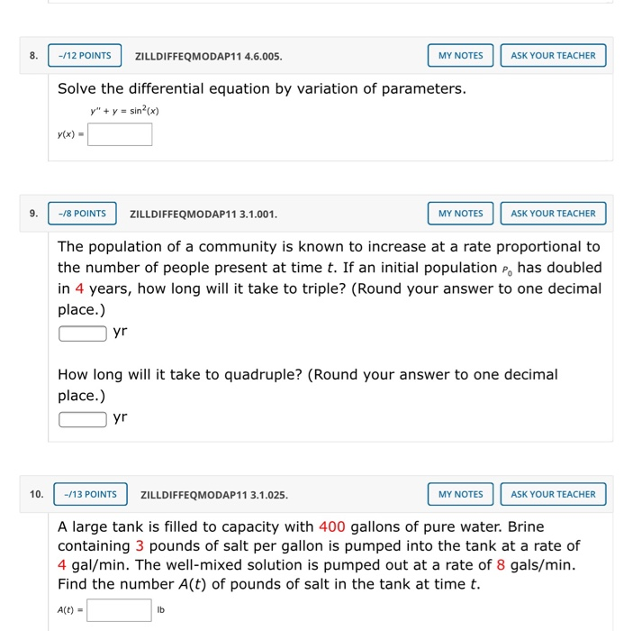 Solved -/12 POINTS ZILLDIFFEQMODAP11 4.6.005. MY NOTES ASK | Chegg.com