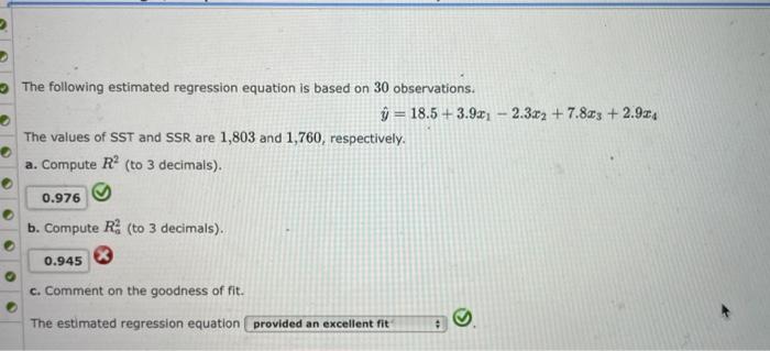 Solved The Following Estimated Regression Equation Is Based 9424