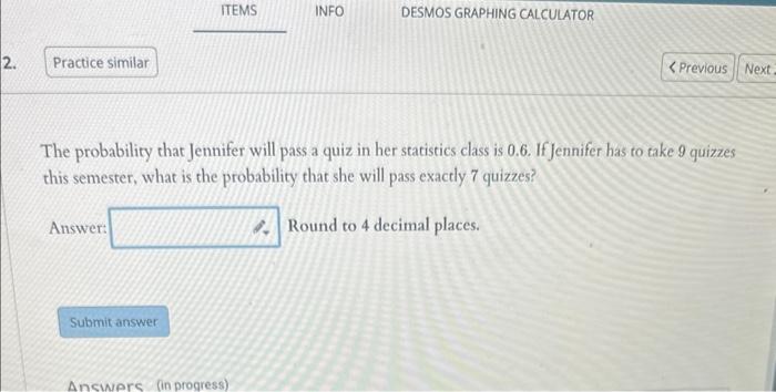 Solved The probability that Jennifer will pass a quiz in her | Chegg.com