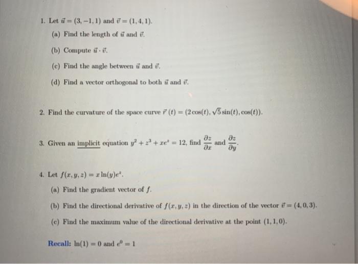 Solved 1 Let U 3 1 1 And I 1 4 1 A Find The Chegg Com