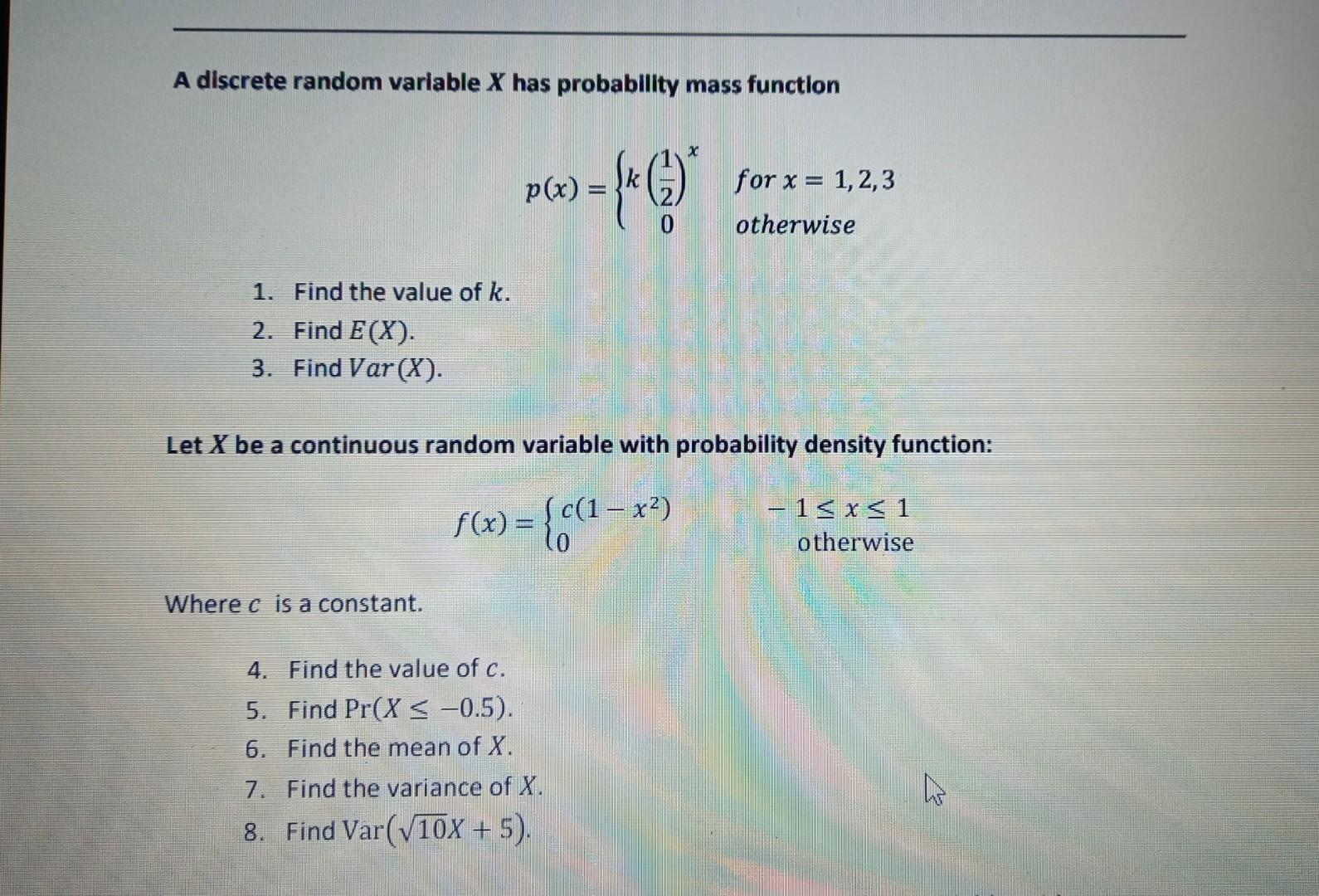 Solved A Discrete Random Variable X Has Probability Mass | Chegg.com