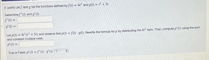 Solved (1 point) Let f and g be the functions defined by | Chegg.com