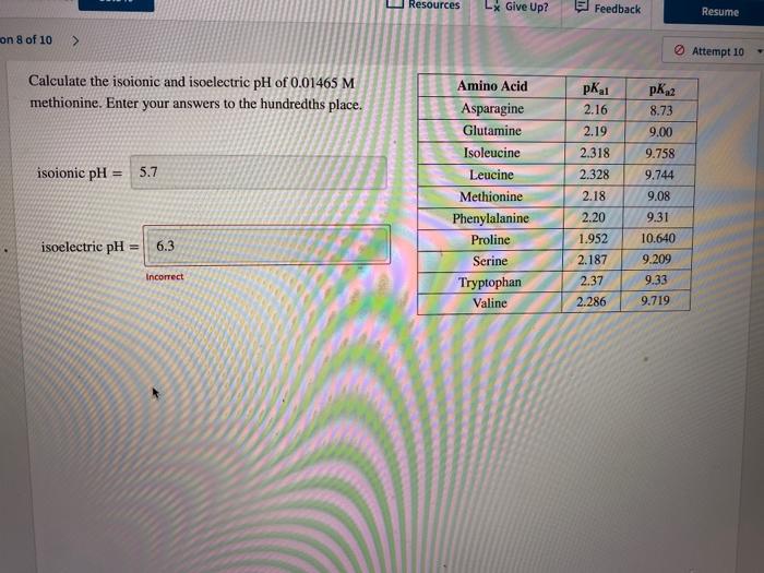 Solved Resources LX Give Up? Feedback Resume on 8 of 10 > | Chegg.com