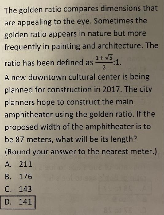 Solved 2 The golden ratio compares dimensions that are | Chegg.com