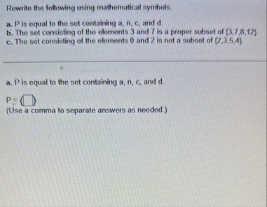 Solved Rewrite the following using mathematical symbols.a. | Chegg.com