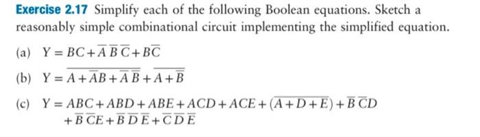 Solved Exercise 2.17 Simplify Each Of The Following Boolean | Chegg.com