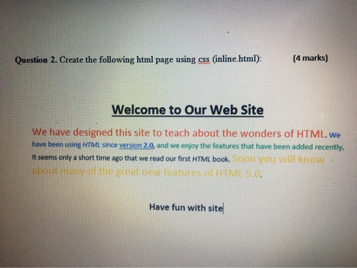 Solved Question 2. Create The Following Html Page Using Css | Chegg.com