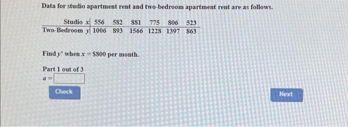 Solved Data for studio apartment rent and two-bedroom | Chegg.com