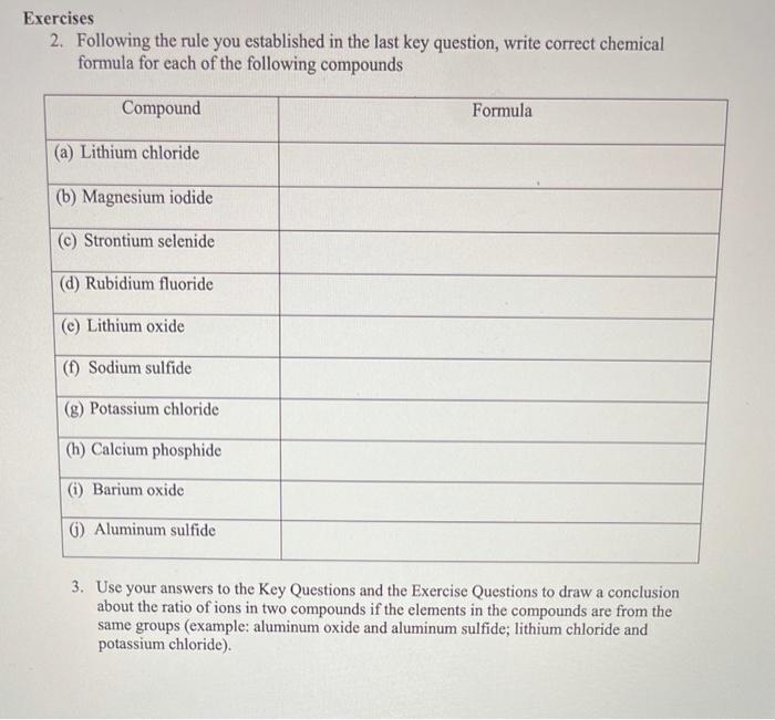 Solved Exercises 2. Following the rule you established in | Chegg.com
