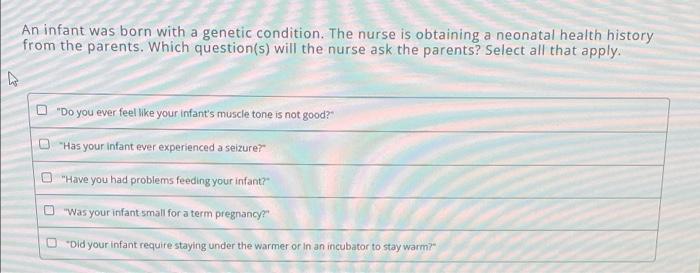 Solved An infant was born with a genetic condition. The | Chegg.com