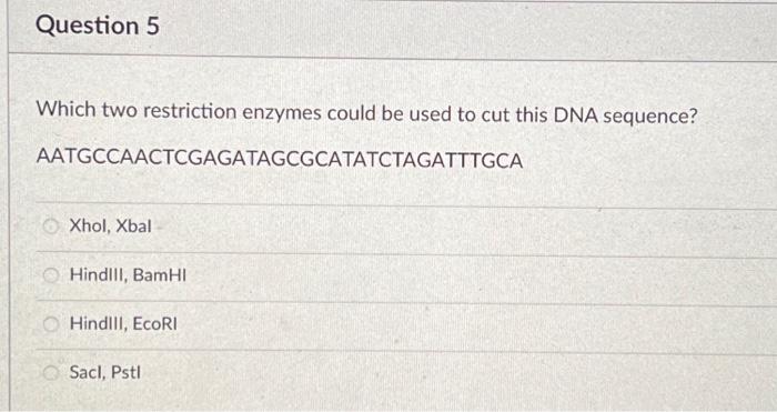 Solved Which two restriction enzymes could be used to cut | Chegg.com