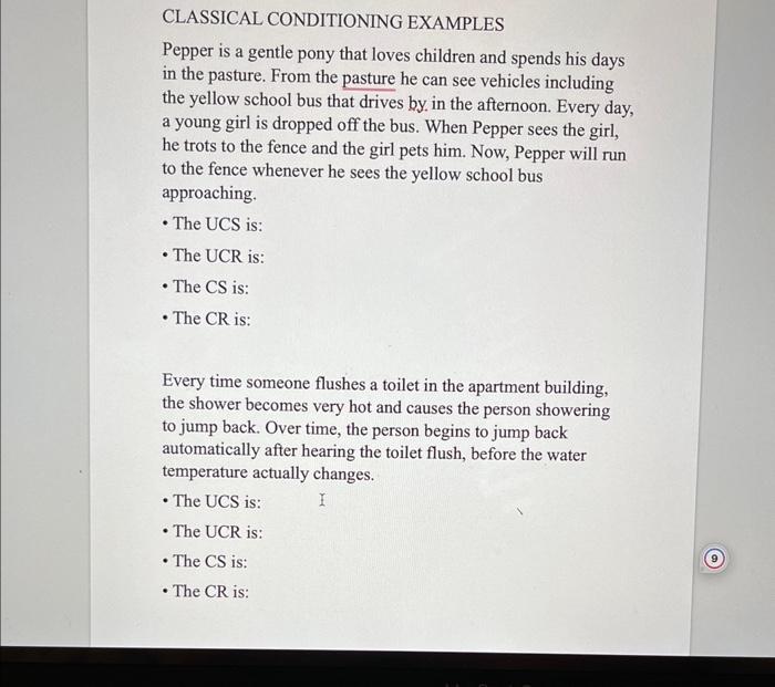 Solved OPERANT CONDITIONING EXAMPLES For each statement, | Chegg.com