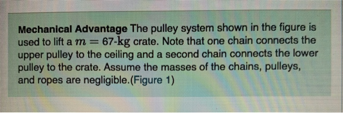 Solved Mechanical Advantage The pulley system shown in the | Chegg.com