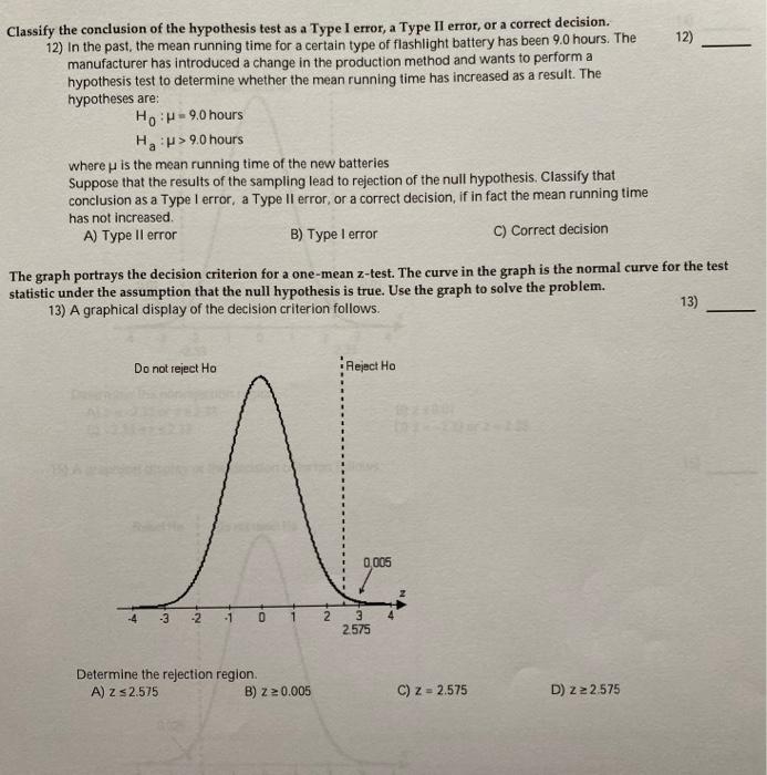 Solved 12) Classify the conclusion of the hypothesis test as | Chegg.com