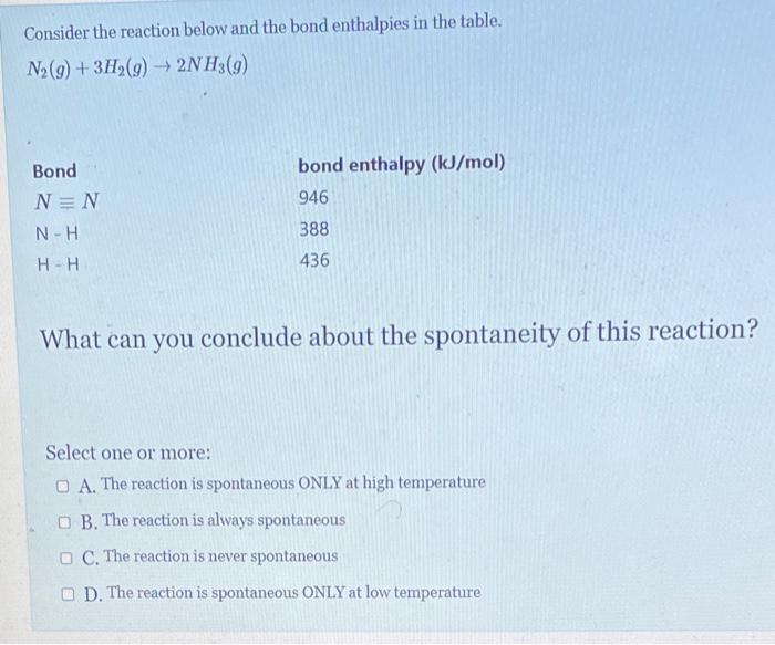 Solved Consider The Reaction Below And The Bond Enthalpies | Chegg.com ...