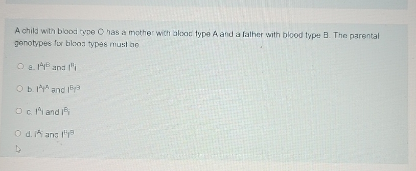 Solved A child with blood type O has a mother with blood | Chegg.com