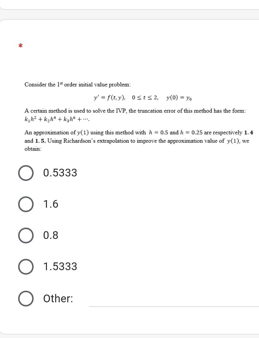 Solved ** Consider the 1st order initial value problem: y' = | Chegg.com
