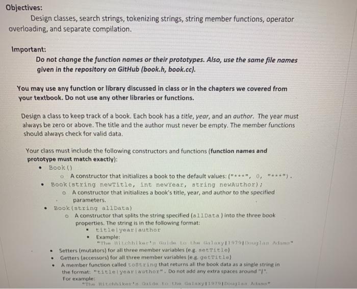 Solved: Objectives: Design Classes, Search Strings, Tokeni... | Chegg.com